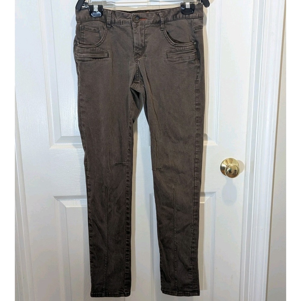 Moto Utility Skinny Jeans Women's 10/30 Brown Worn Knee Slit Stretch Pants